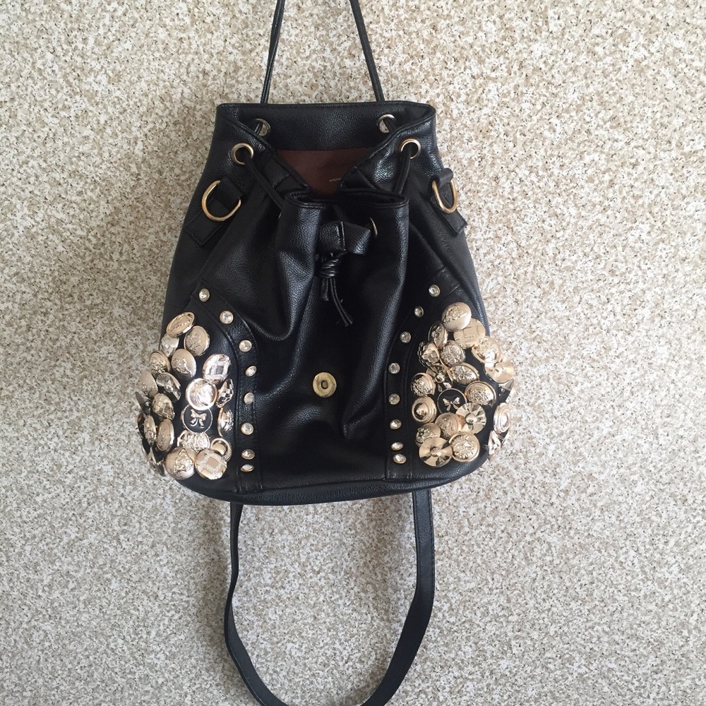 RARE Black 3-Way Gold Button Bag 💼